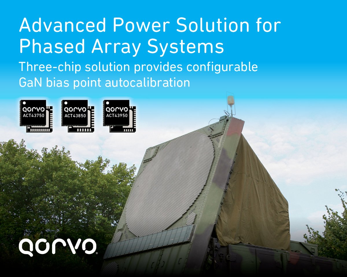 Qorvo announces a compact, three-stage power solution for phased array system. It provides configurable GaN bias point autocalibration to maximize system performance for different GaN power amplifiers (PAs) without changing the board design. ow.ly/rIIJ50MHLzG