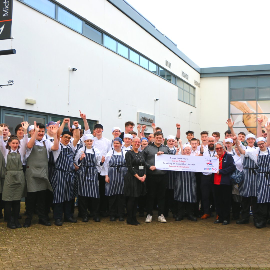 ExeterCollege's tweet photo. ❤️ A big well done to our Hospitality students for raising an amazing £1,862 for @DevonAirAmb through their Charity Nights in @34Restaurant. 

#ExeCollProud | #Fundraising | #ChefsoftheFuture https://t.co/Z4RGU2hpmw