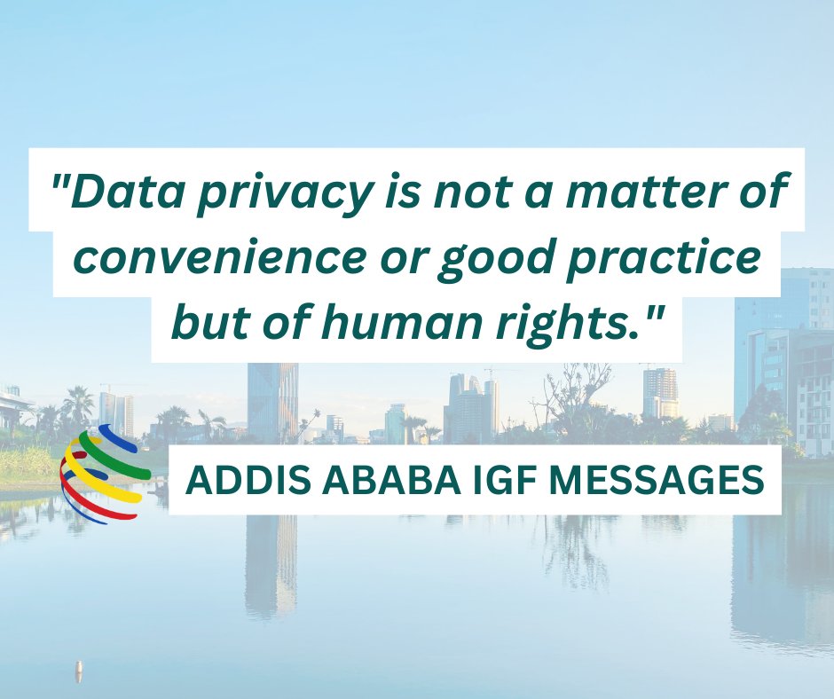 'Governing Data & Protecting Privacy' was one of the essential themes of #IGF2022

Hear what the multistakeholder community had to say about this & other digital topics affecting our everyday lives in the Addis Ababa IGF Messages | bit.ly/3HkgEXb

#netgov #DataPrivacy