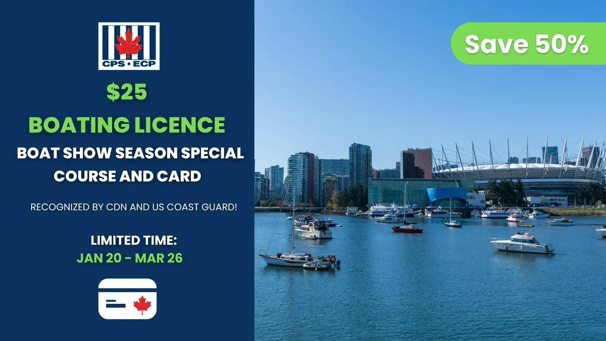 CanBoatNSavoir's tweet image. ⚓️ Get Your Boating Licence for $25! Limited time offer. Register today ▶️ buff.ly/3QBRXrZ 
#boatingbc #vancouverboatshow #boatlife