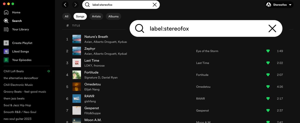 How to search by label on <a href="/Spotify/">Spotify</a>? 🟢

"label:<name>" in the search bar 

Works on both mobile and desktop.

Shows all Artists / Songs / Albums released by the label name you put in.