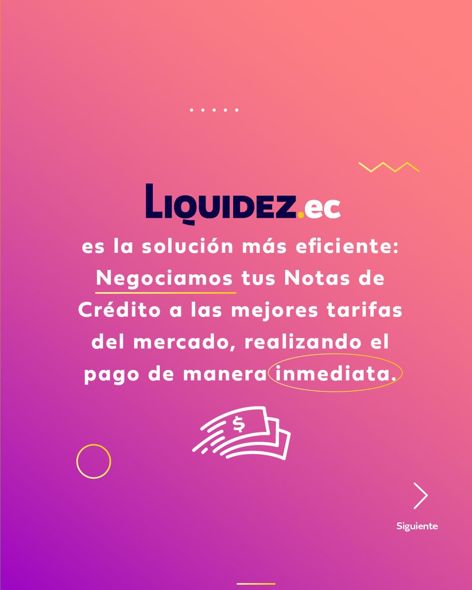 LiquidezEc's tweet photo. @LiquidezEc es efectivo inmediato💵 por tus Notas de Crédito del SRI. Al vender tus Notas de Crédito podrás contar con el flujo para poder reinvertirlo en tu compañía.🚀
Contáctanos:📱https://t.co/DOT7xVwqUu 
#liquidez #notasdecredito #contadores https://t.co/o1jjePBi7c