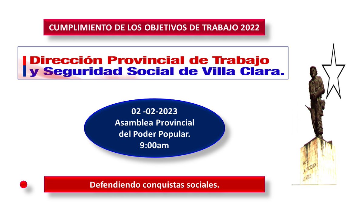 A debate el cumplimiento de los objetivos de trabajo de la Dirección Provincial de Trabajo de Villa Clara en el año 2022. 
@DPTVC_TPCP @PuertoRaisa @ComunicadorDpt @MartaEFeito @MTSS_CUBA @AlbertoLopezVC @portal_villa @Colina_VClara @radiocmhw @VanguardiaCuba @Leonard20664378