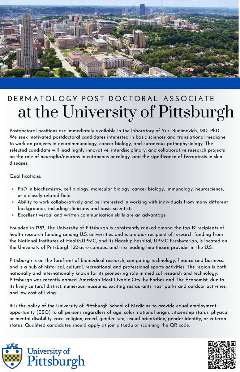 Postdoctoral positions in the laboratory of Yuri Bunimovich, MD, PhD now available! Apply now: cfopitt.taleo.net/careersection/…