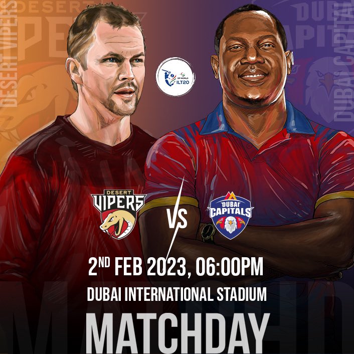 Dubai International Stadium (@dubaistadium) on Twitter photo MATCHDAY๐
The in-form <a href="/TheDesertVipers/">Desert Vipers</a> take on <a href="/Dubai_Capitals/">Dubai Capitals</a>
The vipers having already qualified for the play-offs will want to carry their form as we approach the business end of the tournament.
Get your tickets NOW at tickets.ilt20.ae ๐๏ธ
#DPWorldILT20 MATCHDAY๐
The in-form <a href="/TheDesertVipers/">Desert Vipers</a> take on <a href="/Dubai_Capitals/">Dubai Capitals</a>
The vipers having already qualified for the play-offs will want to carry their form as we approach the business end of the tournament.
Get your tickets NOW at tickets.ilt20.ae ๐๏ธ
#DPWorldILT20