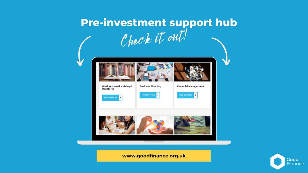 If you’re looking for…

🧾 Help with Financial Management 
💛 Fundraising Support 
⚖️ Guidance on Governance 
More…

You’ve come to the right place! 
Enter the Pre-Investment Support Hub 👉 goodfinance.org.uk/pre-investment…
