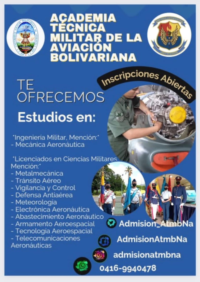 #02Feb 🇻🇪✈️ La @Umbv_Fanb y la @AMB_ATMB te invitan a formar parte de nuestra prestigiosa Casa de Estudios. Fórmate para el futuro!!! revisa nuestras plataformas sociales.  #ExcelenciaEducativaMilitar #FANB #EstadioMonunentalDeCcs