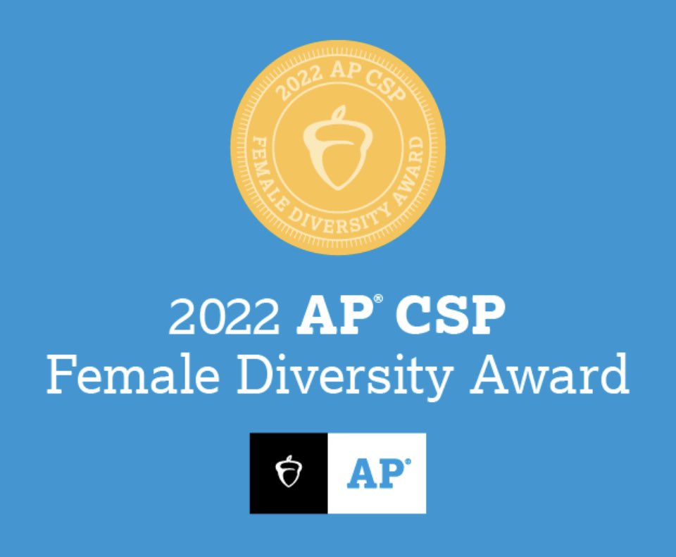 CaravelAcademy's tweet image. We are excited to announce that Caravel Academy has “earned the College Board&apos;s AP® Computer Science Female Diversity Award for expanding young women’s access to AP Computer Science Principles (CSP).  Congratulations!#apcspfemalediversityaward #APCSP