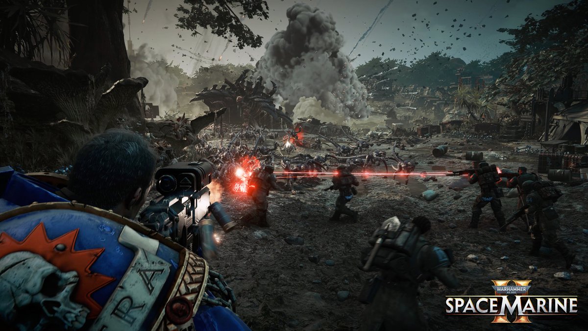 Focus_entmt's tweet photo. Roses are red. 
Violets are blue. 
Here's some #SpaceMarine2 screenshots for you. https://t.co/yZ8umP6IT2