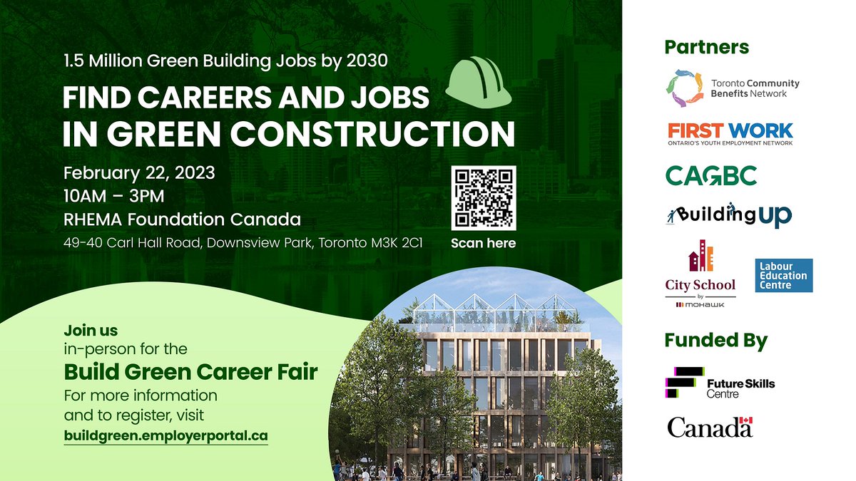 Are you looking for employment in the green building sector?

Join Nerva & more at the Build Green Career Fair on February 22nd from 10 am to 3 pm in Toronto, Ontario.

For more details and to RSVP: buildgreen.employerportal.ca

#hiring #jobs #employment #greenbuildings #construction