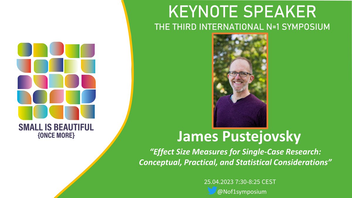 Nof1symposium's tweet image. Keynote speaker @jepusto will discuss effect size measures for single-case research during Day 1 (pre-recorded talk) and Day 2 (live Q&amp;amp;A) of #SmallIsBeautiful!

Confused  or have any burning questions about calculating effect sizes? This is your opportunity!

#SCED #Nof1