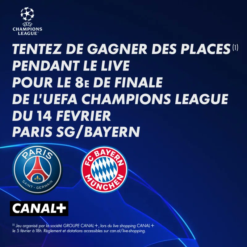CANAL+ (@canalplus) on Twitter photo Attention événement ! 🔥
Rejoignez- nous sur le live shopping avec <a href="/PierreCroce/">Pierre Croce</a> et <a href="/BVerrecchia/">Benjamin Verrecchia</a> pour tenter de gagner des places pour PSG/Bayern et plein d’autres surprises. Ça se passe ce dimanche 5 février à 18H00 par ici > can.al/live-shopping Attention événement ! 🔥
Rejoignez- nous sur le live shopping avec <a href="/PierreCroce/">Pierre Croce</a> et <a href="/BVerrecchia/">Benjamin Verrecchia</a> pour tenter de gagner des places pour PSG/Bayern et plein d’autres surprises. Ça se passe ce dimanche 5 février à 18H00 par ici > can.al/live-shopping