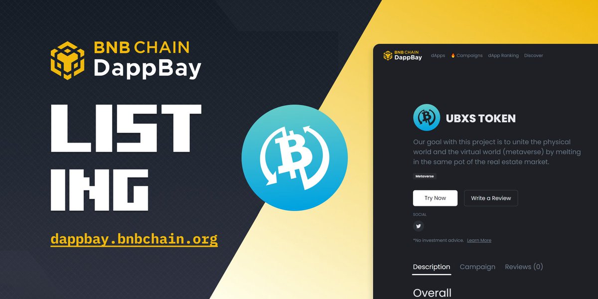 Bixosinc's tweet photo. 📢UBXS Token is now listed on DappBay ! 
@DappBayBNB  provides 

@BNBCHAIN  users with the leading dApps on the market in DeFi, GameFi and NFT marketplaces.

👉 https://t.co/6RrA7jYWzw https://t.co/taLt1kaLlq
