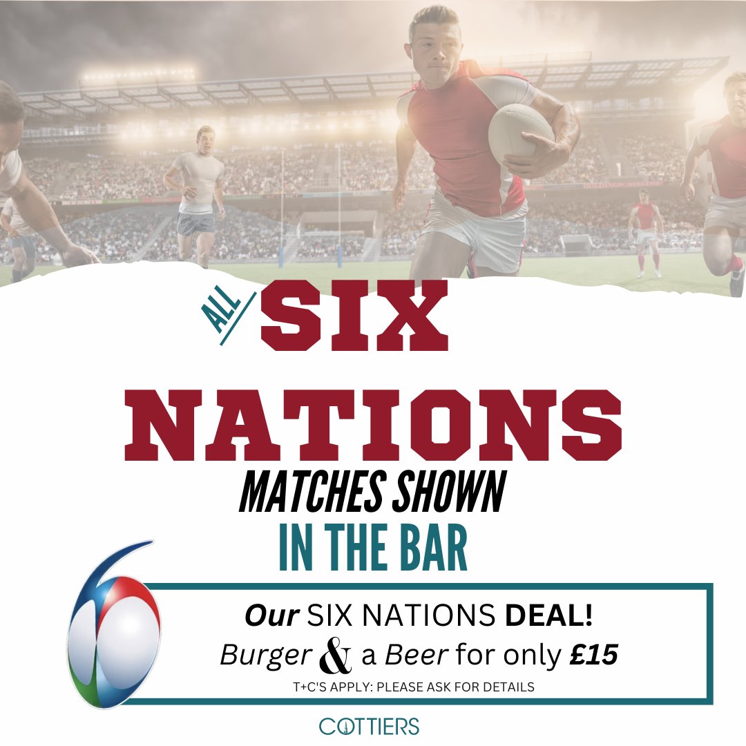 🏉The SIX NATIONS kicks off this weekend and we'll be showing every match live in the bar. 

 Come support your team and check out our SIX NATIONS DEAL!
 🍔+🍺 = £15