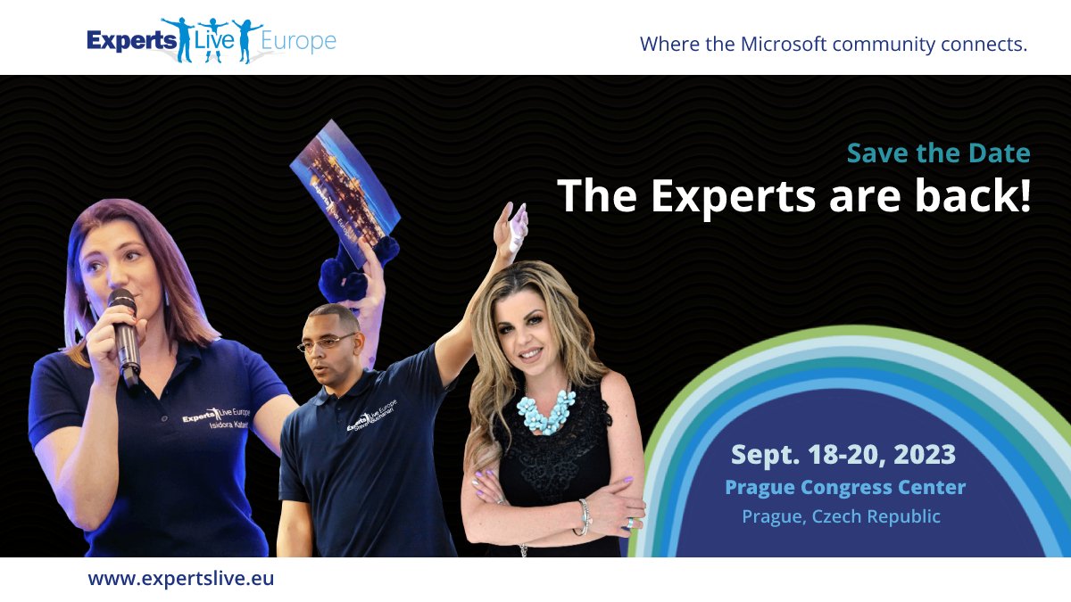 ExpertsLiveEU's tweet photo. Experts Live Europe is back! Join us on September 18-20, 2023 in the beautiful and historical city PRAGUE! Attend 3 days of learning about #Microsoft technologies, networking with the #community &amp; have fun with us at the Prague Congress Center!  More info: https://t.co/sdiunHS6bp https://t.co/nOh4ESuEEV