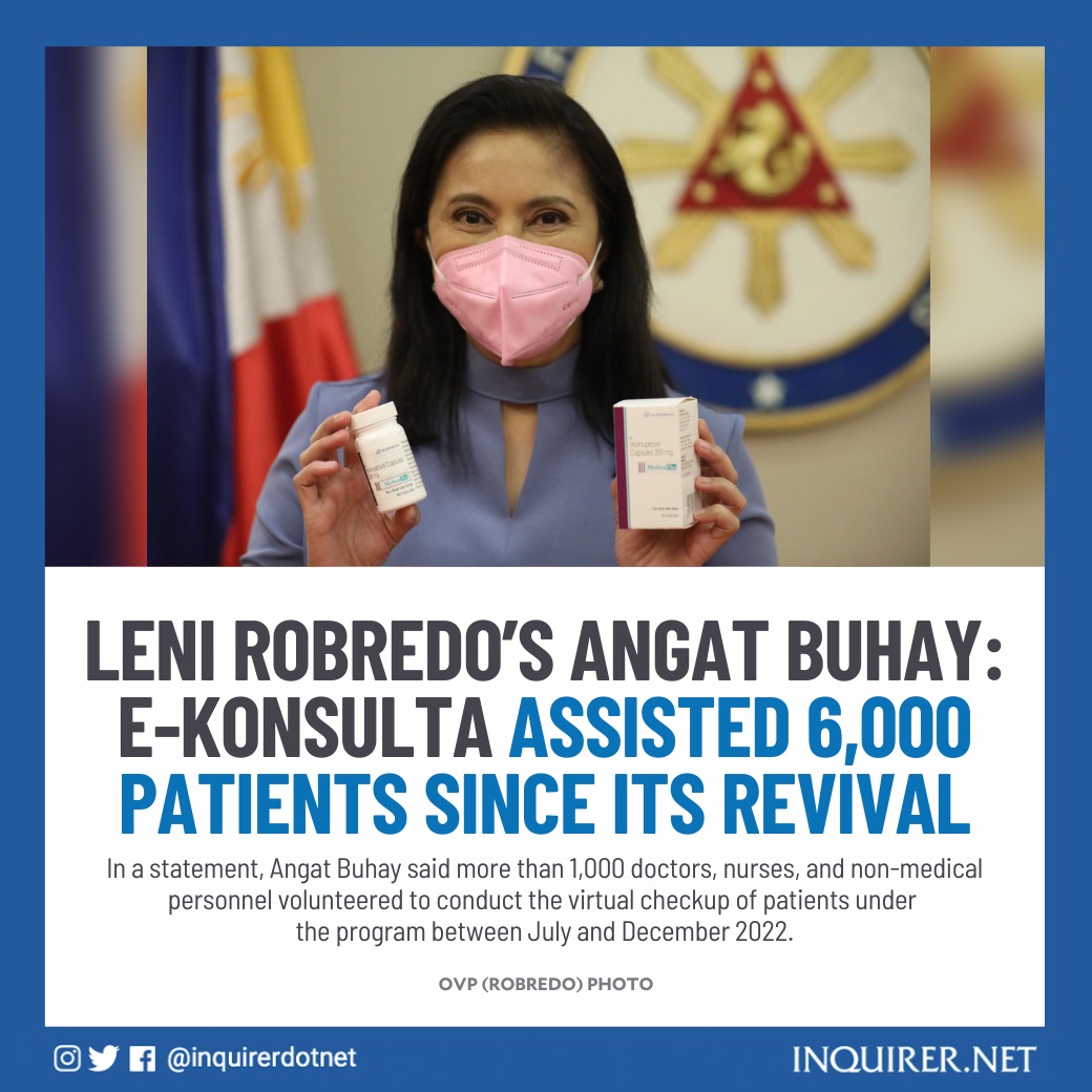 inquirerdotnet's tweet photo. Since the revival of Bayanihan e-Konsulta program of former Vice President Leni Robredo five months ago, the Angat Buhay Foundation said at least 6,000 patients were able to get assistance through the free teleconsultation platform.

READ: https://t.co/cPq2tQWKhf https://t.co/IHAndk4bGi