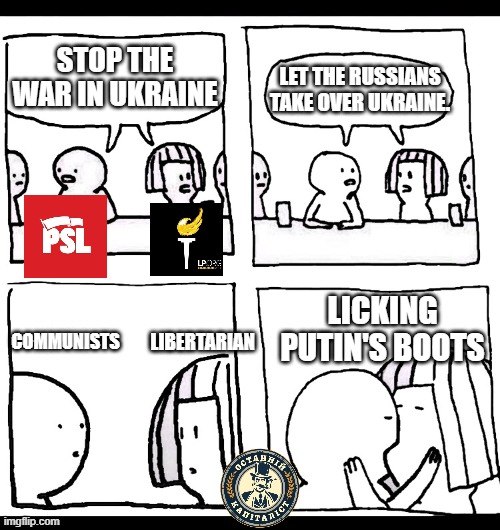 OstanniyCap's tweet photo. We believe that it is time for American libertarians @LPNational and Сommunists @pslnational to unite into the party of putin's bootlickers. https://t.co/Fns6Vt0M8x