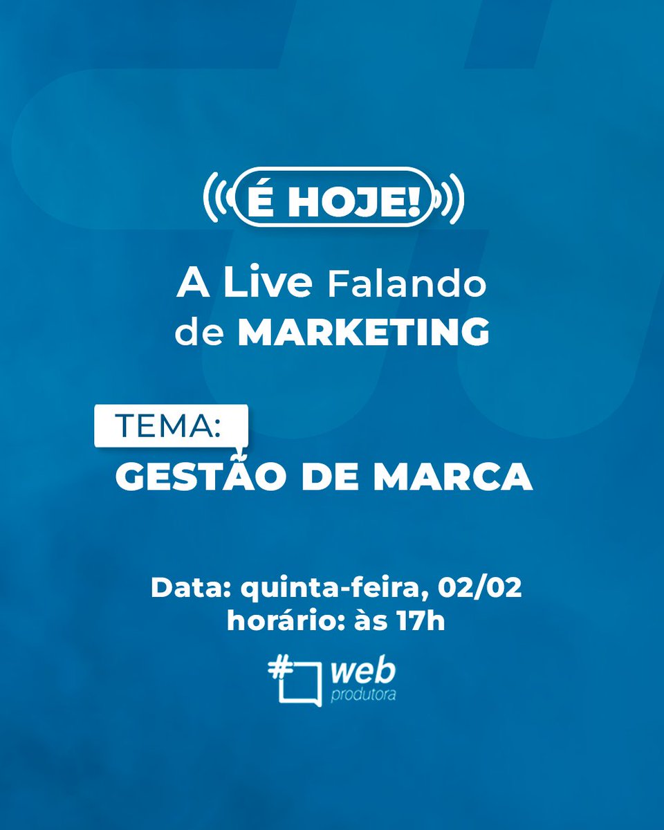 webprodutora's tweet photo. Já marca na Agenda!
Teremos nossa LIVE habitual de quintas às 5:00 da tarde.
Hoje o tema é Gestão de Marcas, e vou falar de como você gestor pode criar uma marca Forte através de passos simples.

VIA INSTAGRAM E YOUTUBE DA @WEBPRODUTORA https://t.co/483YLgrfu2