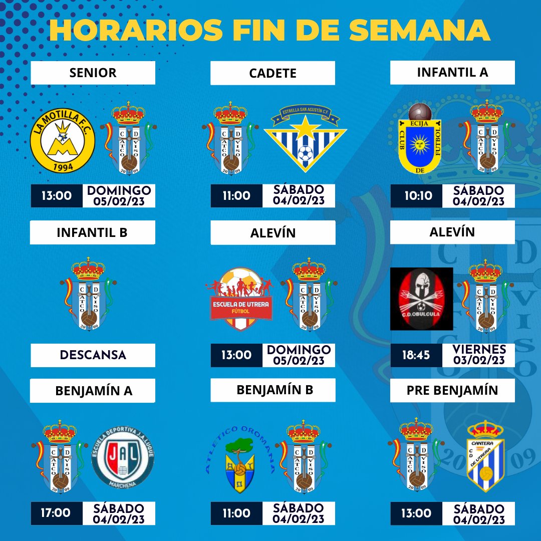 AtleticoViso's tweet photo. ¿Tienes plan para el fin de semana? ⚽💙 https://t.co/wvIyynQU0e