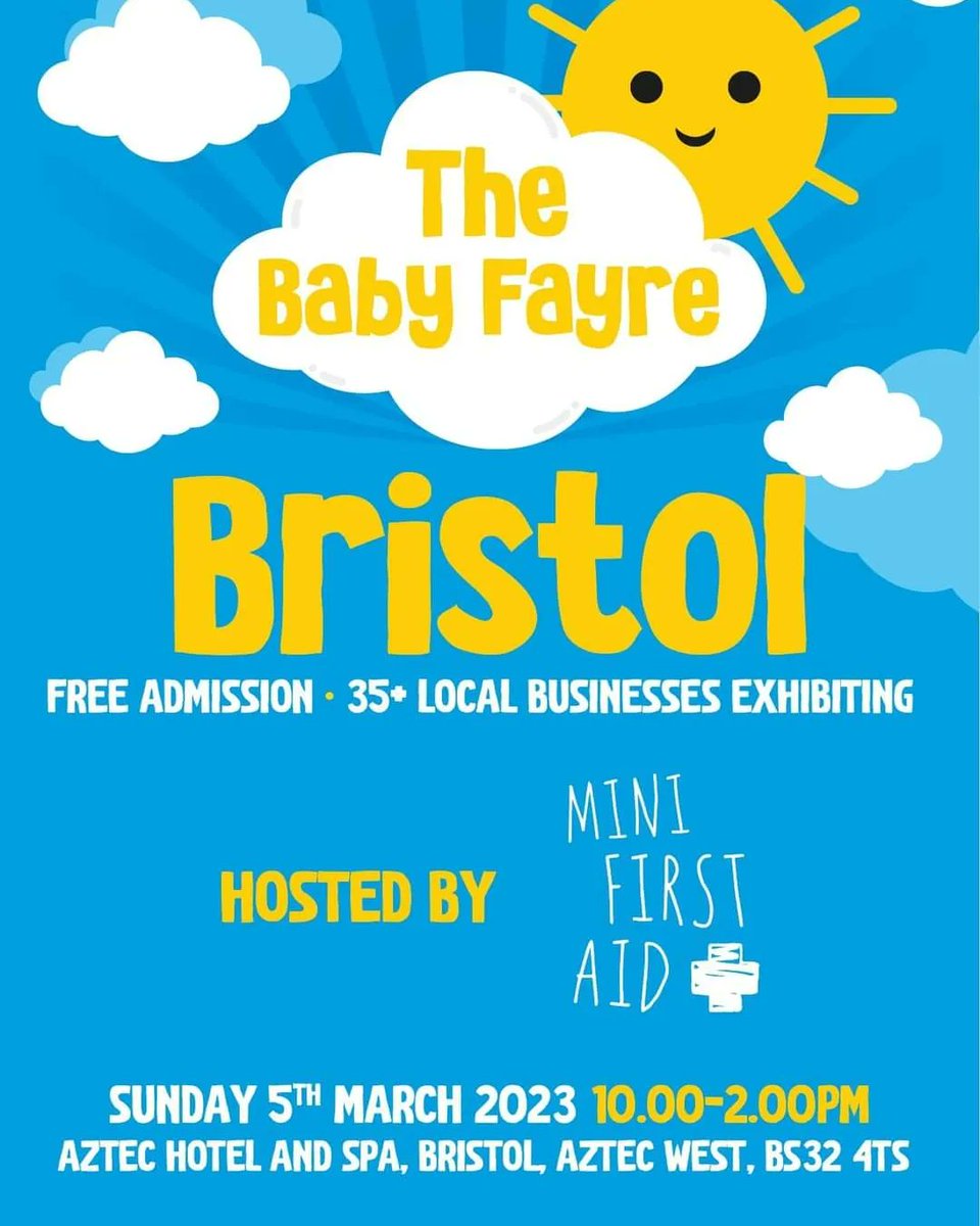 I have an exhibition stall at #TheBabyFayreSouthWest Bristol being held at @AztecHotelUK hosted by <a href="/minifirstaiduk/">Mini First Aid</a>
<a href="/MiniFirstAidGl1/">Mini First Aid Gloucestershire</a>

This is a FREE event so get yourself down, have a wander about &amp; come say hi ❤️✨️
Share with your preggo pals x

#BabyFayre #TheBabyFayreBristol