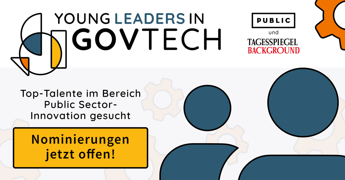 "📣 #GovTech-Talente aufgepasst!
Du bist ein Mover &amp; Shaker in Sachen digitale Transformation des öffentlichen Sektors und hast weniger als 10 Jahre Berufserfahrung? PUBLIC und <a href="/TspBackgroundDi/">Tagesspiegel Background Digitalisierung & KI</a> suchen die #YoungLeadersinGovTech. Bewirb dich jetzt unter: youngleadersingovtech.io