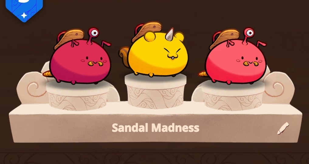 es_ezil's tweet photo. Sandals are Mom's super weapon. This team is for sale. 
#AxieOrigins https://t.co/qvIUxEP2BL