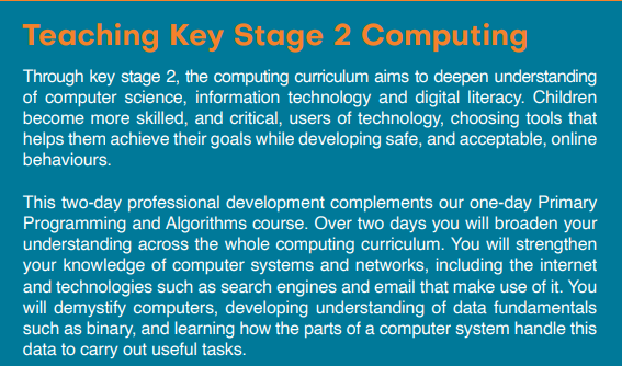 💻Join us for our NCCE Teaching Key Stage 2 Computing 2-day course @ IKB Primary School on 21 February and 22 March 2023 with <a href="/DigitalPrimaryT/">DigitalPrimaryTeacher</a> 

£440 subsidy for all eligible schools attending! 🙌

Book your place ➡️ bit.ly/3HsiELF

#somerset #computing #cpd #education