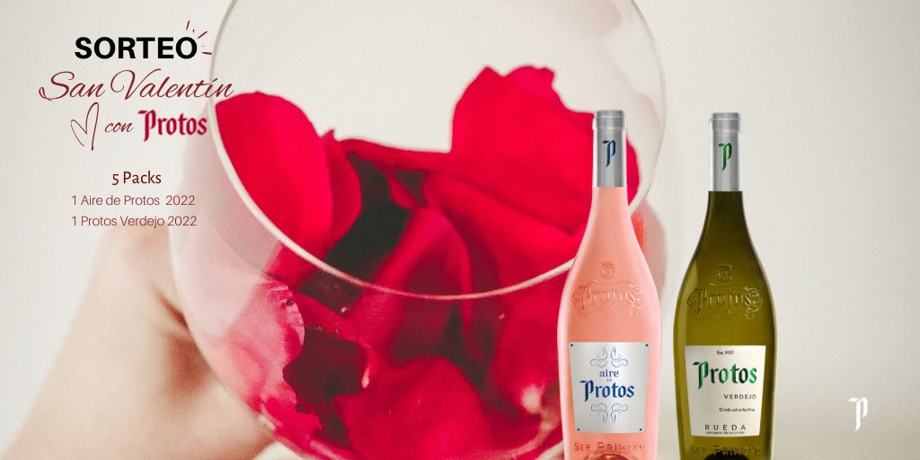 ¡Participa del sorteo de San Valentín y llévate uno de los 5 packs: Aire de Protos + Protos Verdejo!💞 Muy fácil:
Solo tienes que 👉
✅ Seguirnos en Twitter <a href="/Bodegas_Protos/">Bodegas Protos</a> 
✅ Dar Me Gusta a esta publicación 
✅ Retweet
Bases legales ➡️ cutt.ly/99C22zO