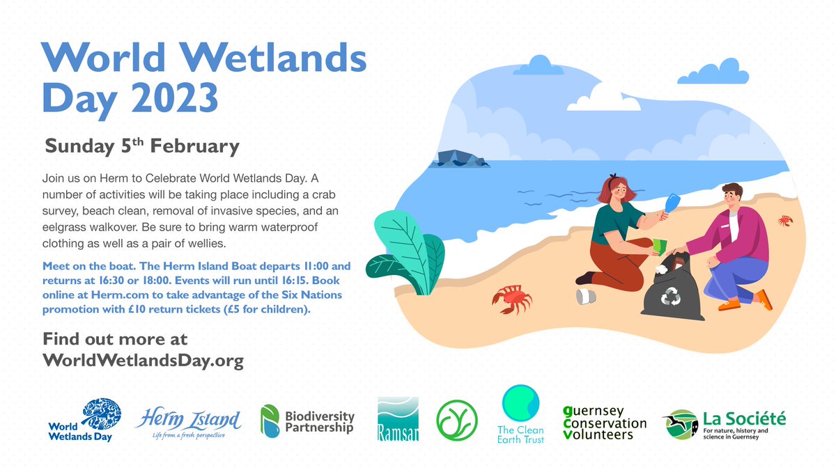 In a slight change to the plan, islanders joining the World Wetlands Day event in Herm on Sunday 5th February will now be meeting on the Herm Island boat departing Guernsey at 11am. This is due to a change to the sailing times.

Take a look at the image below for more details!