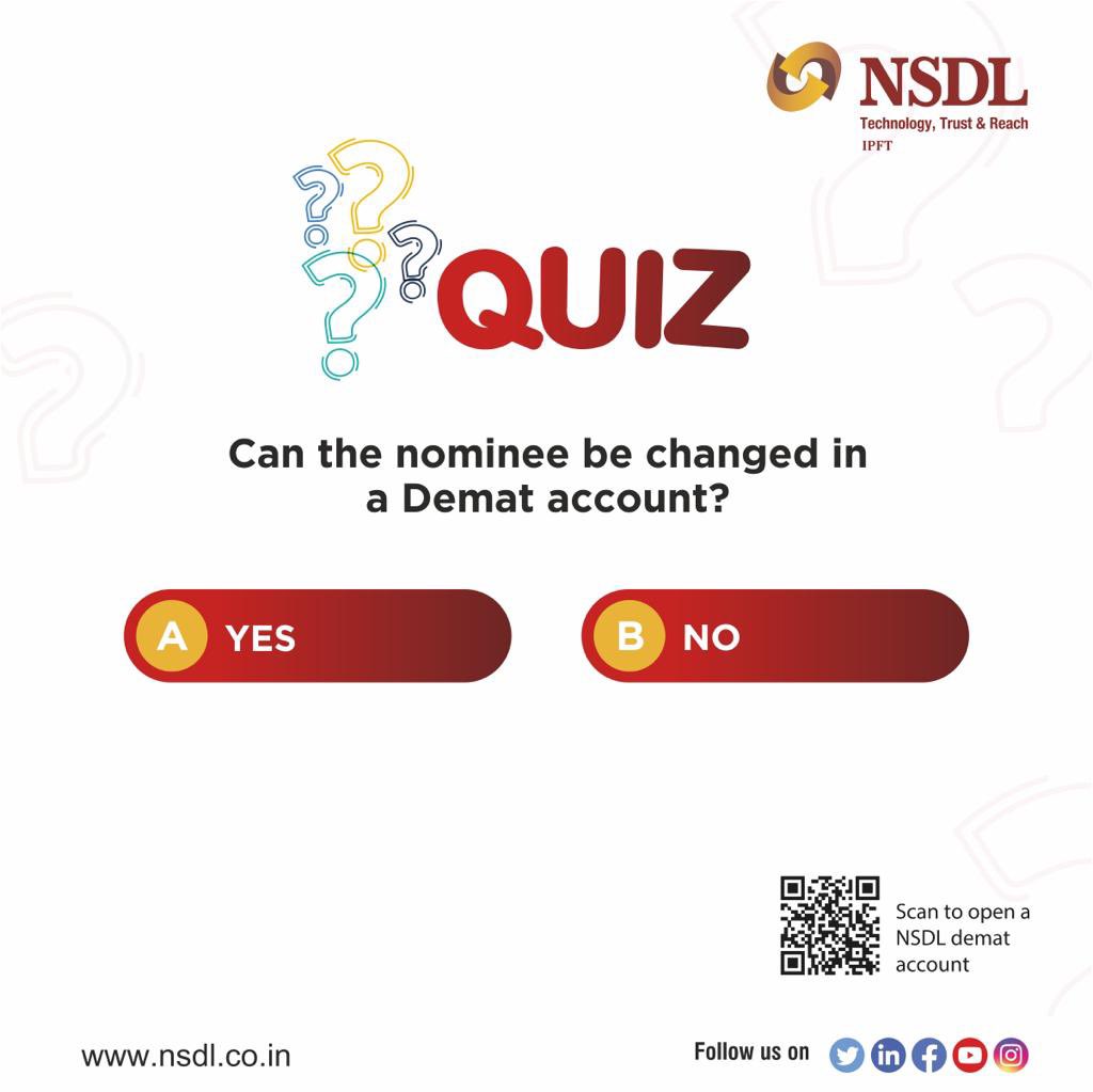 #Contest alert - Win prizes every week! To enter the quiz leave the correct answer in the comments below and stand a chance to win exciting prizes! 1) Follow NSDL on all of its social media channels. Facebook, facebook.com/nsdl.co.in LinkedIn, linkedin.com/company/nation… (1/3)