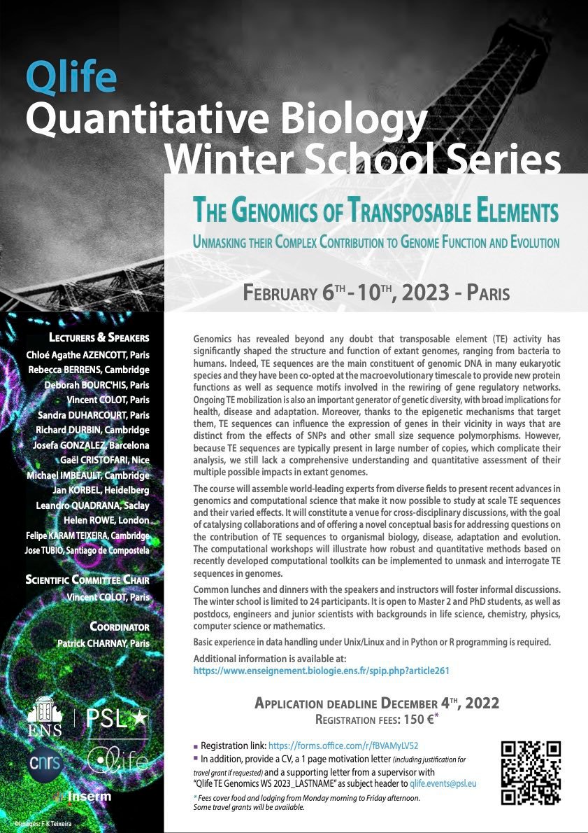 Biologie_ENS's tweet photo. Starting today ! 🤗 We are excited to welcome M2/PhD students 👩🎓 and teachers for this one-week Winter School organised with support of
@psl_univ @pslqlife program. Lectures and digital workshops to learn state-of-the-art approaches. #BioENSMaster #BioENSOnlyHere https://t.co/qXqU7dHlcQ