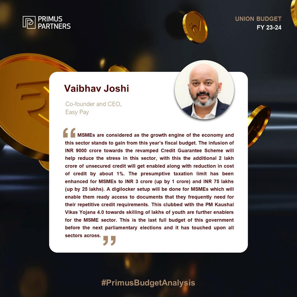 partners_primus's tweet photo. #PrimusBudgetAnalysis | Let's hear from our sector expert-Mr Vaibhav Joshi , Co-founder and CEO, Easy Pay, talks about how digilockers and PM Kaushal Vikas Yojana 4.0 will help the MSME sector @digital_joshi  #DigiLocker #development https://t.co/Sl6whMHKnN
