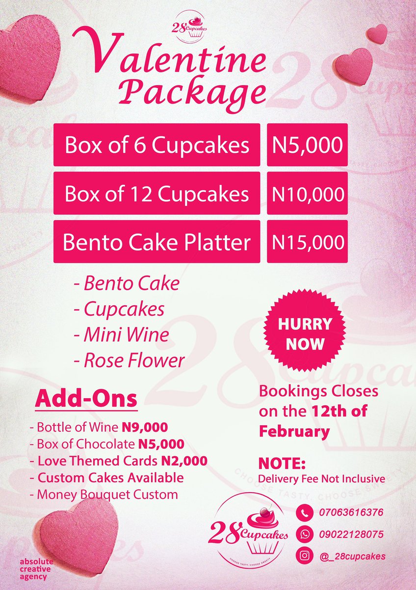 jessy_kween's tweet image. Good morning Tweethearts
We are now taking orders for valentine ❣️❣️❣️❣️❣️❣️

Available flavors to choose from , Vanilla, Chocolate, red velvet and strawberry. 

Book your special day with us , we are available Anytime, Anyday, Anywhere . 

#AbujaTwitterCommunity