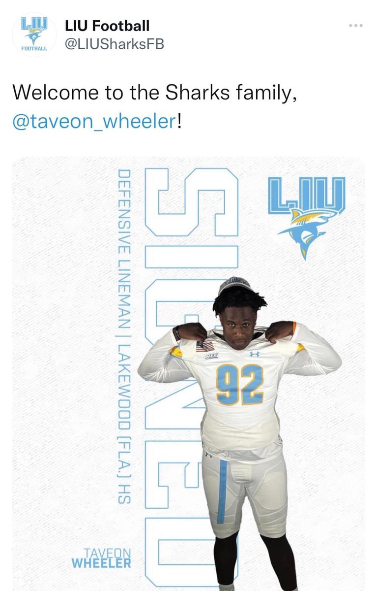 PinellasHSMedia's tweet image. @LIUSharksFB will be receiving 4 players who can play immediately and will be looking to change the program. They landed the most impactful group of players going into next year that the county has to offer!