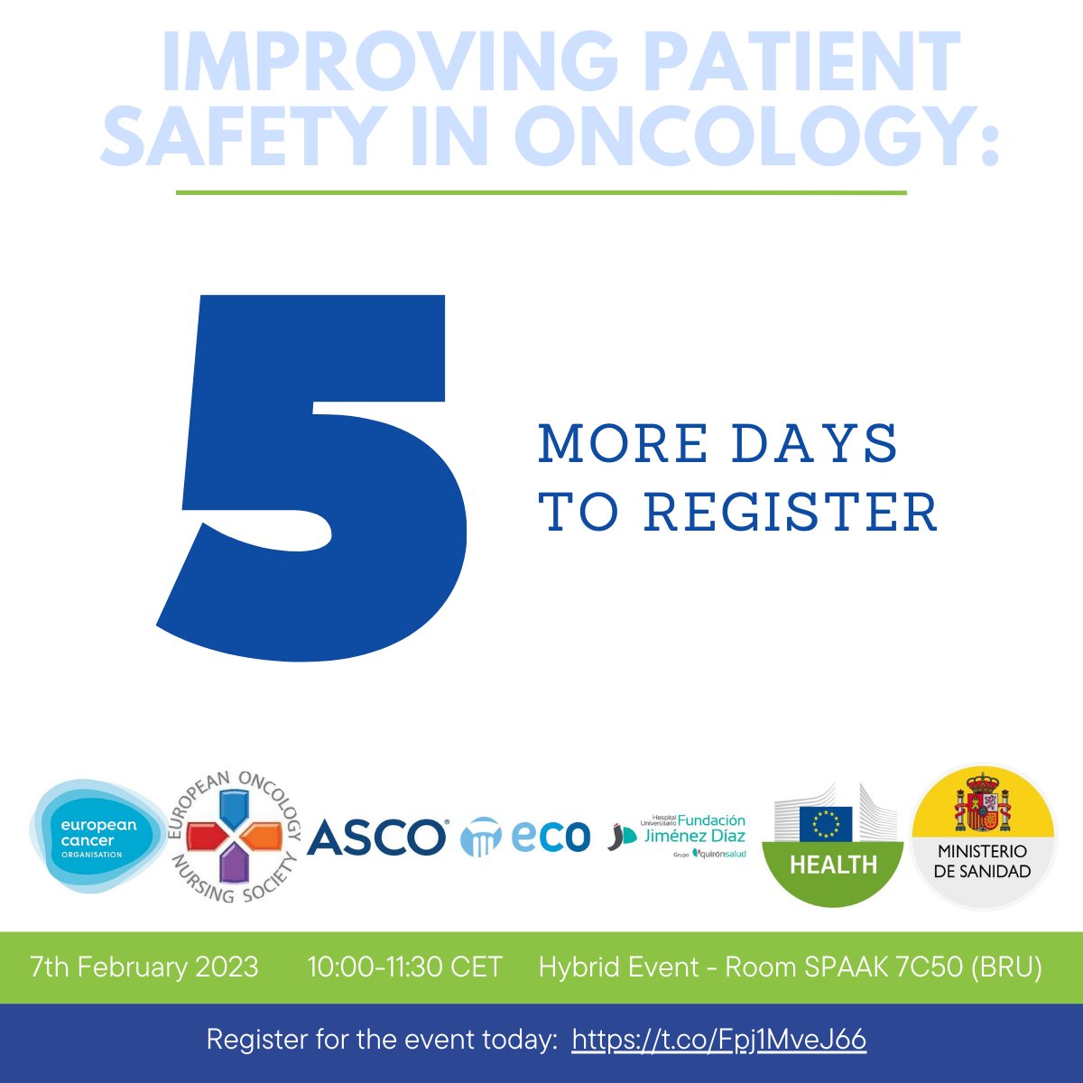 Only FIVE more days until our Parliament event calling on the @EU_Commission to strengthen #HealthCareSystems by adding #patientsafety into Europe's #BeatCancerPlan. Register today to reserve your spot in the high-level discussion👉bit.ly/3WODU45