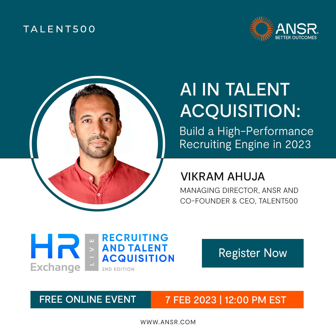 ansrglobal's tweet photo. Join Vikram Ahuja, our Co-Founder, to discuss the role of AI in talent acquisition &amp; how to build a high-performance recruiting engine in 2023
📅 February 7, 2023 at 12:00 PM EST
✔️ Register for free at https://t.co/n9drd9K3qT

#humanresources #AI #hrtechnology
@Exchange_HR https://t.co/s3hNfqXgtL