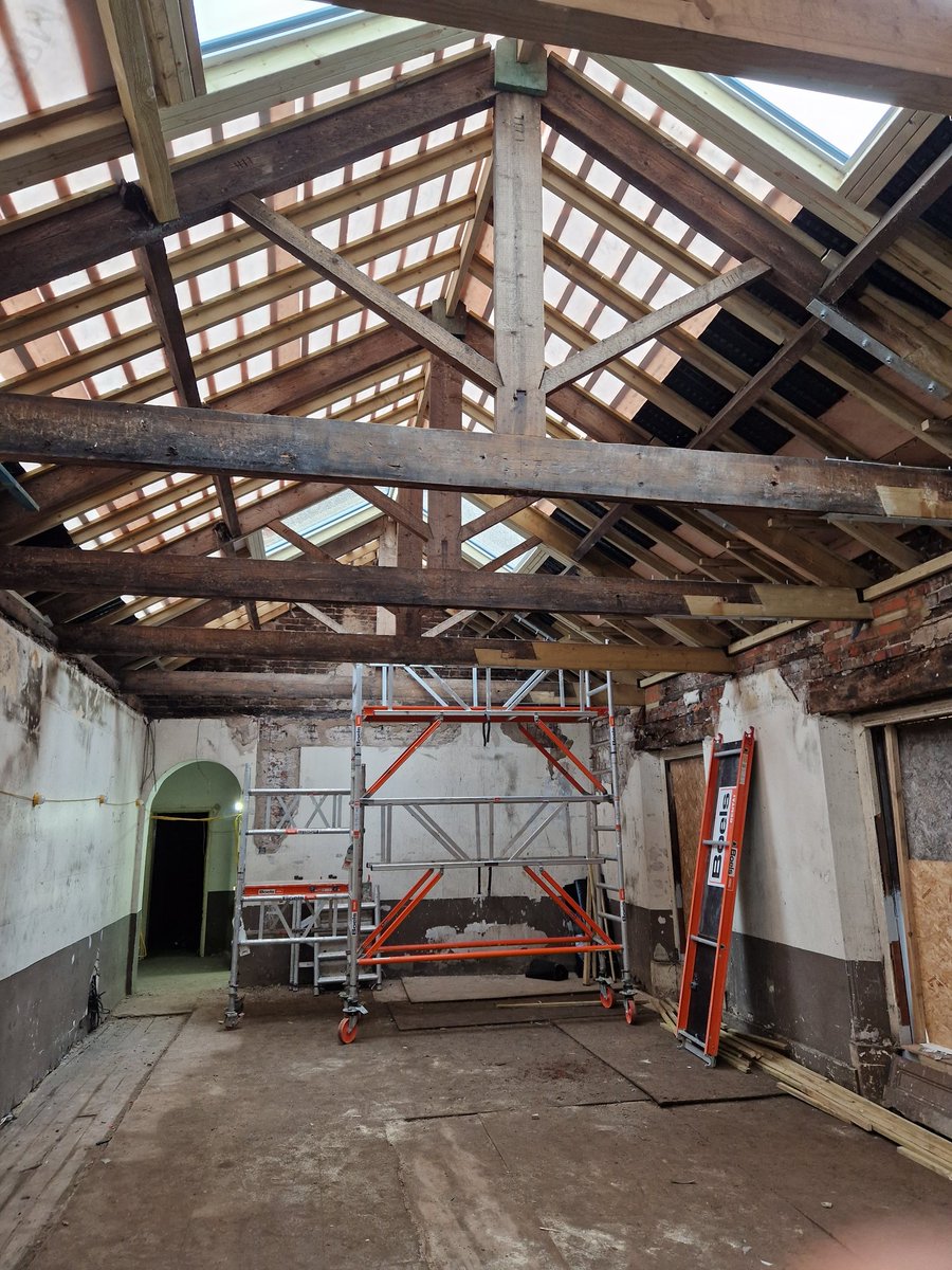 twbpt's tweet photo. The Tyre Shop restoration #hswsunderland has been a battle.   There is a huge sense of relief as we become watertight.  The future looks bright. https://t.co/EB2KXtCND1