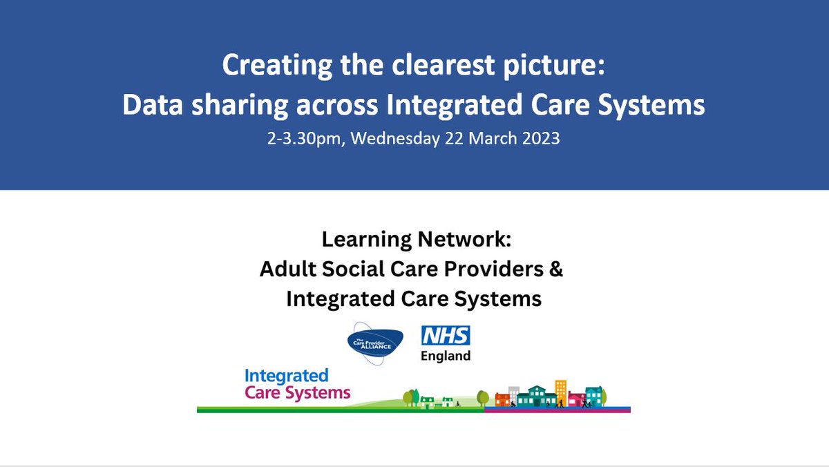 CPA_SocialCare's tweet image. BOOK NOW: Our nextLearning Summit with @IntegratedNHS will focus on data sharing across #ICSs 
Weds 22 March, 2-3.30pm
👇
careprovideralliance.org.uk/integrated-car…

@NationalCareAsc @NCFCareForum @DigiSocialCare @NHSTransform @LGAcomms @1adass @Socitm @homecareassn @CareAssoc @RNHA_DUrsell