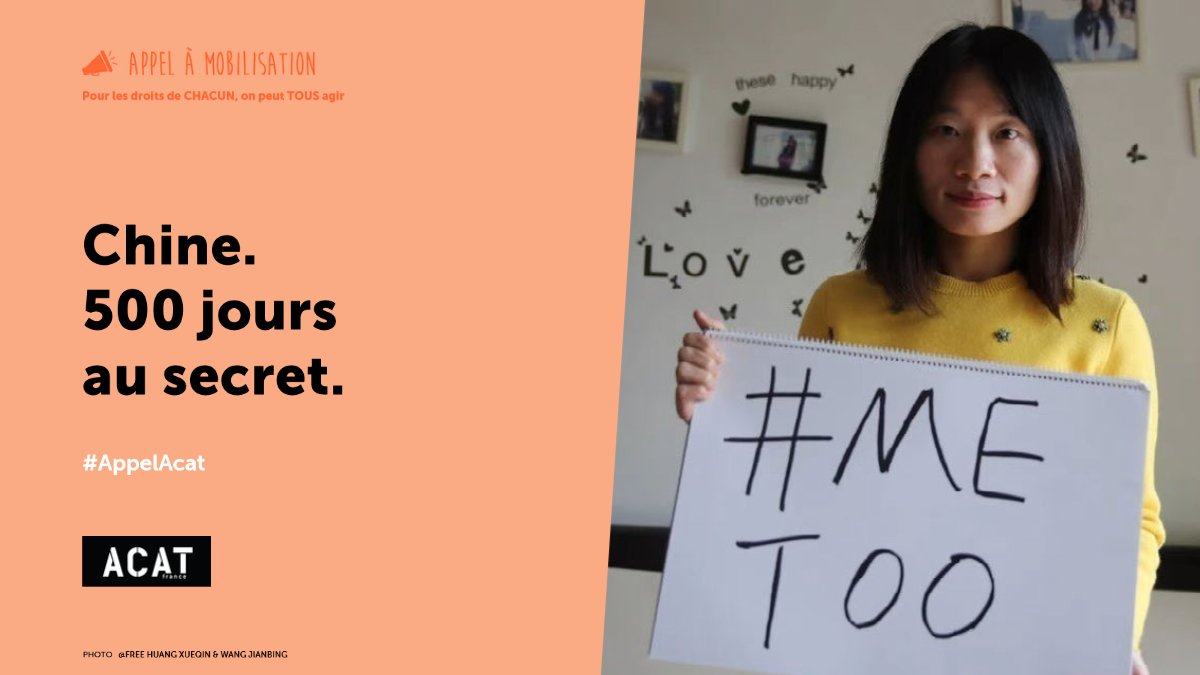 #DétentionArbitraire #Chine 🇨🇳 | Cela fait 500 jours que Huang Xueqin est détenue au secret, sans avocat, sans visite.

Elle paye un tribut injustifié pour ses articles pro-démocratie et pour avoir initié le mouvement #MeToo.

Libérons-la ! #AppelAcat 📢

acatfrance.fr/appel-a-mobili…