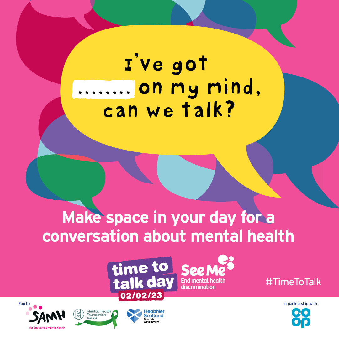 This #TimetoTalk Day make space in your day for a conversation about mental health. Need to speak to someone? Don't forget our college Time to Talk helpline is staffed by counsellors who are there to listen. Available Mon-Fri, 1-4pm &amp; Tues &amp; Weds from 6-9pm,  call 0141 272 3786.