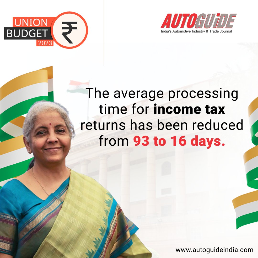 AutoGuideIndia's tweet image. “Our taxpayers’ portal received a maximum of 72 lakh returns in a day; processed more than 6.5 crore returns this year; average processing period reduced from 93 days in financial year 13-14 to 16 days now”, said FM Nirmala Sitaraman
#incometax #Autoguide #budget2023