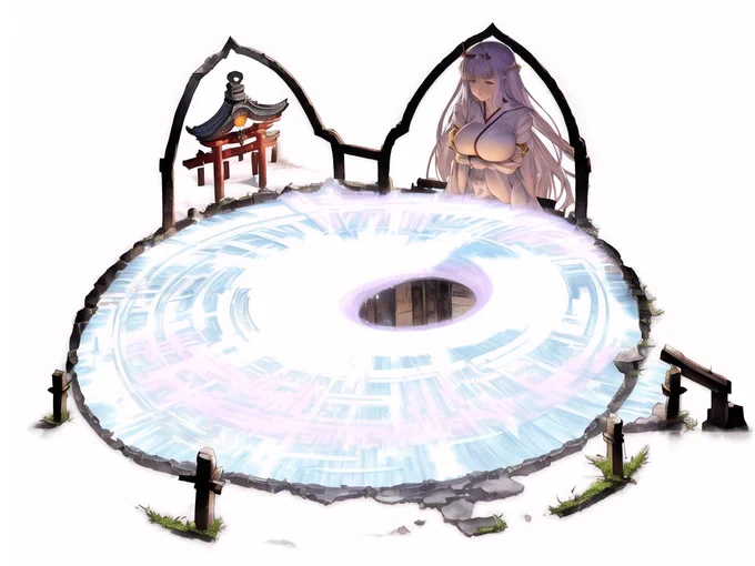 img2img(神社と狐巫女を召喚させる呪文入力済み)にイナリーモの絵入れたらどうなるんかなと思って試したらこれが出てきて草生え散らかした 