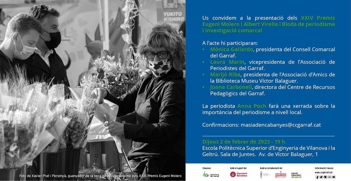 Periodistes_APG's tweet photo. El @CCGarraf presenta avui els 24ens Premis Eugeni Molero a la @UPCVilanova, a les 19 h, amb una xerrada d'@AnnaPoch sobre la importància del periodisme a nivell local https://t.co/BMw8Y0dfp4