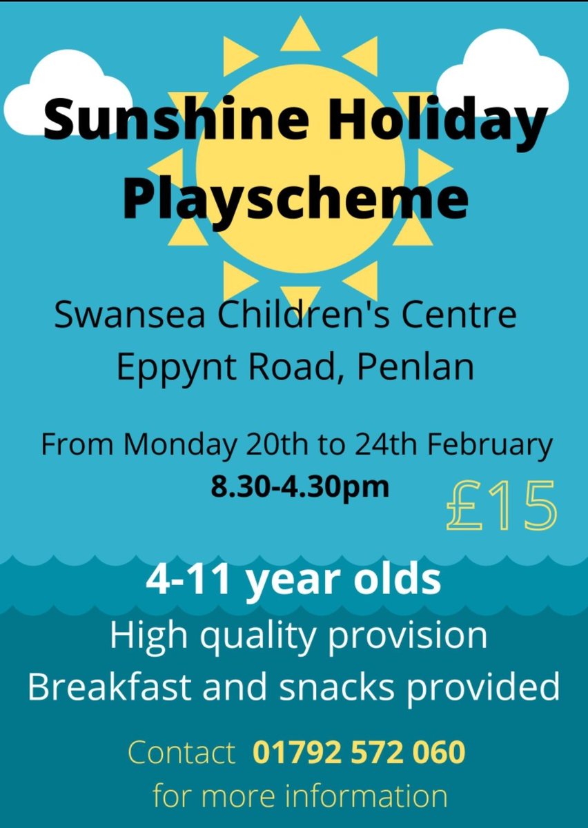 Familycentre3's tweet photo. Are you working and looking for holiday childcare .Do you live in Penderry? Then contact 01792 572060 for further information @ClwydPrimary https://t.co/Nuu1iJpyHn