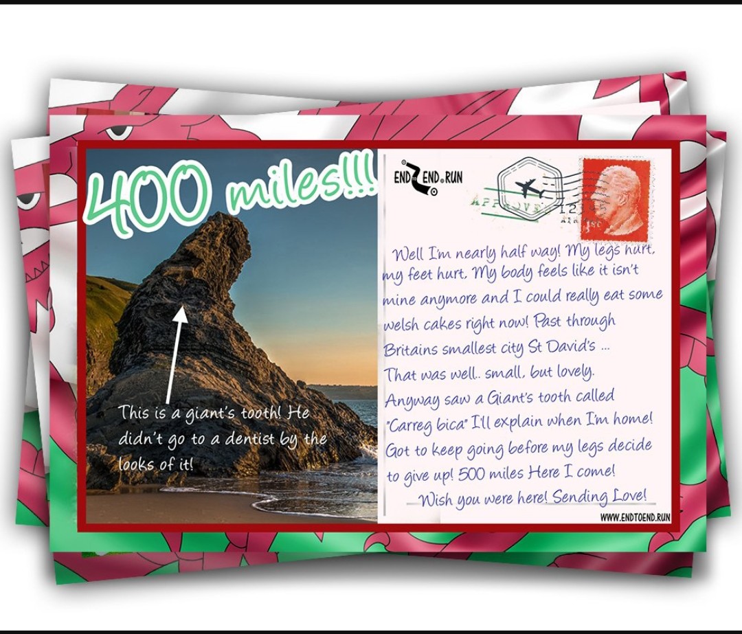 Nearly half way there!  Thank you for the postcard <a href="/WalesCoastPath/">Llwybr Arfordir Cymru / Wales Coast Path</a> <a href="/runendtoend/">End To End</a> ❤️🎶🏴󠁧󠁢󠁷󠁬󠁳󠁿