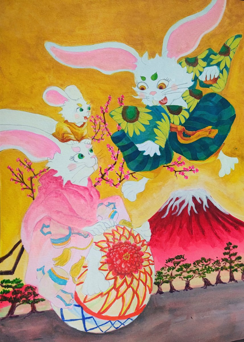 muarbon's tweet photo. 2023年2月1日(水)
コラボ制作2日目🎨✨
完成まであと少し😊
#まあぼん #murbo #marbin #art #original #design #illustration #イラスト #絵 #手描き #うさぎ #卯年 #縁起物 #赤富士 https://t.co/K5Jp3Rmuky