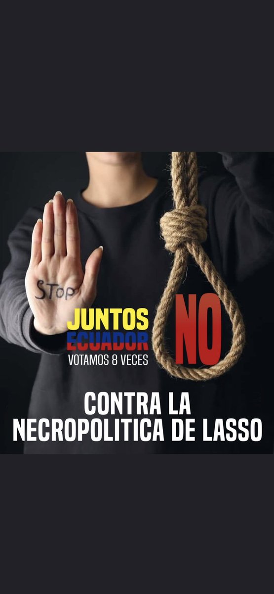 EGuzmanurresta's tweet photo. No condenemos más a nuestro país con los antojos de un Banquero indolente, mentiroso y vago.
#8VecesNo a la #ConsultaMañosa de #LassoDestruyoEcuador.
🚫 #NoALasso #LassoEsCorrupción https://t.co/awYDTHsrAI