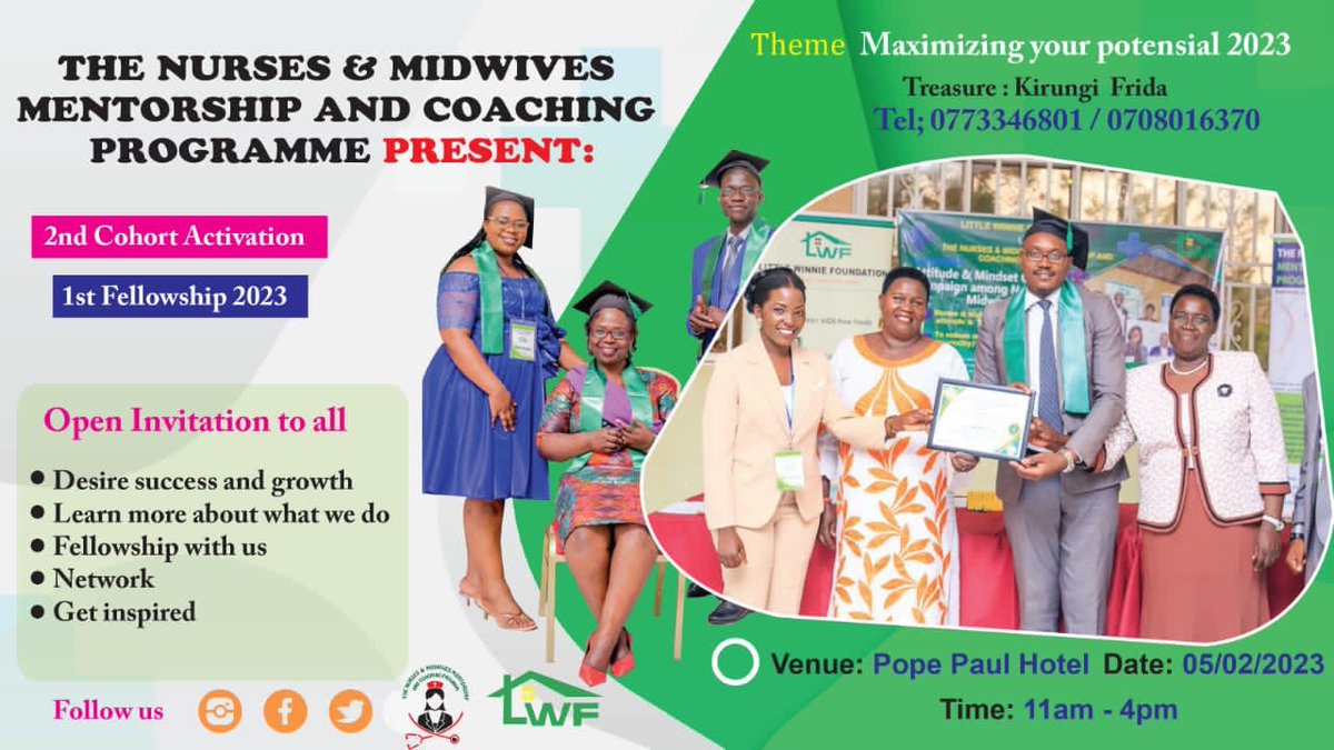 Nabukeerawinni4's tweet photo. OPEN INVITATION 
Join us this week:Sunday 05/02/23 at Pope Paul Hotel for our 2nd cohort -THE ACHIEVERS Activation&amp;fellowship.
We are committed to helping health professionals improve on their clinical&amp;personal skills.
#nursing now 
#Innovationcreativity
#health entrepreneurship https://t.co/uXBgHsYiVN