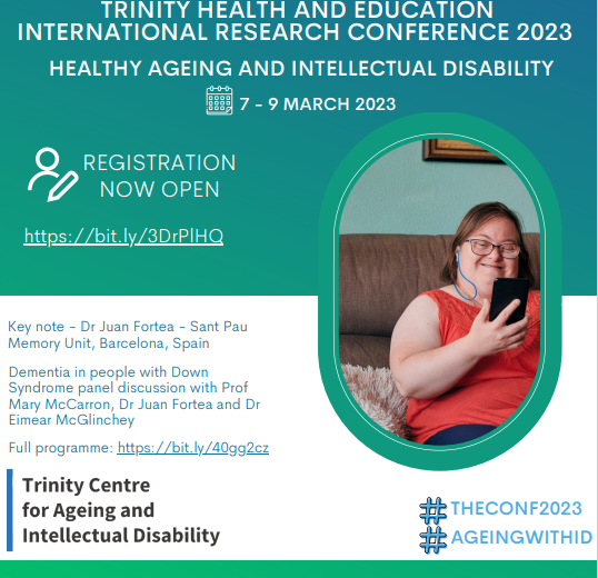 Trinity Centre for Ageing & ID (@ageingwithid) on Twitter photo Trinity Education International Research Conf.
➡️Healthy Ageing & Intellectual Disability⬅️
#TheCONF2023
Key note from Dr. Juan Fortea <a href="/SantPauMemory/">Sant Pau Memory Unit</a> & #Dementia in people with #DownSyndrome panel discussion <a href="/MccarrmMary/">Prof Mary McCarron</a> & <a href="/EimMcGlinchey/">EimearMcGlinchey</a>
Full prog: bit.ly/3jqsp5a Trinity Education International Research Conf.
➡️Healthy Ageing & Intellectual Disability⬅️
#TheCONF2023
Key note from Dr. Juan Fortea <a href="/SantPauMemory/">Sant Pau Memory Unit</a> & #Dementia in people with #DownSyndrome panel discussion <a href="/MccarrmMary/">Prof Mary McCarron</a> & <a href="/EimMcGlinchey/">EimearMcGlinchey</a>
Full prog: bit.ly/3jqsp5a