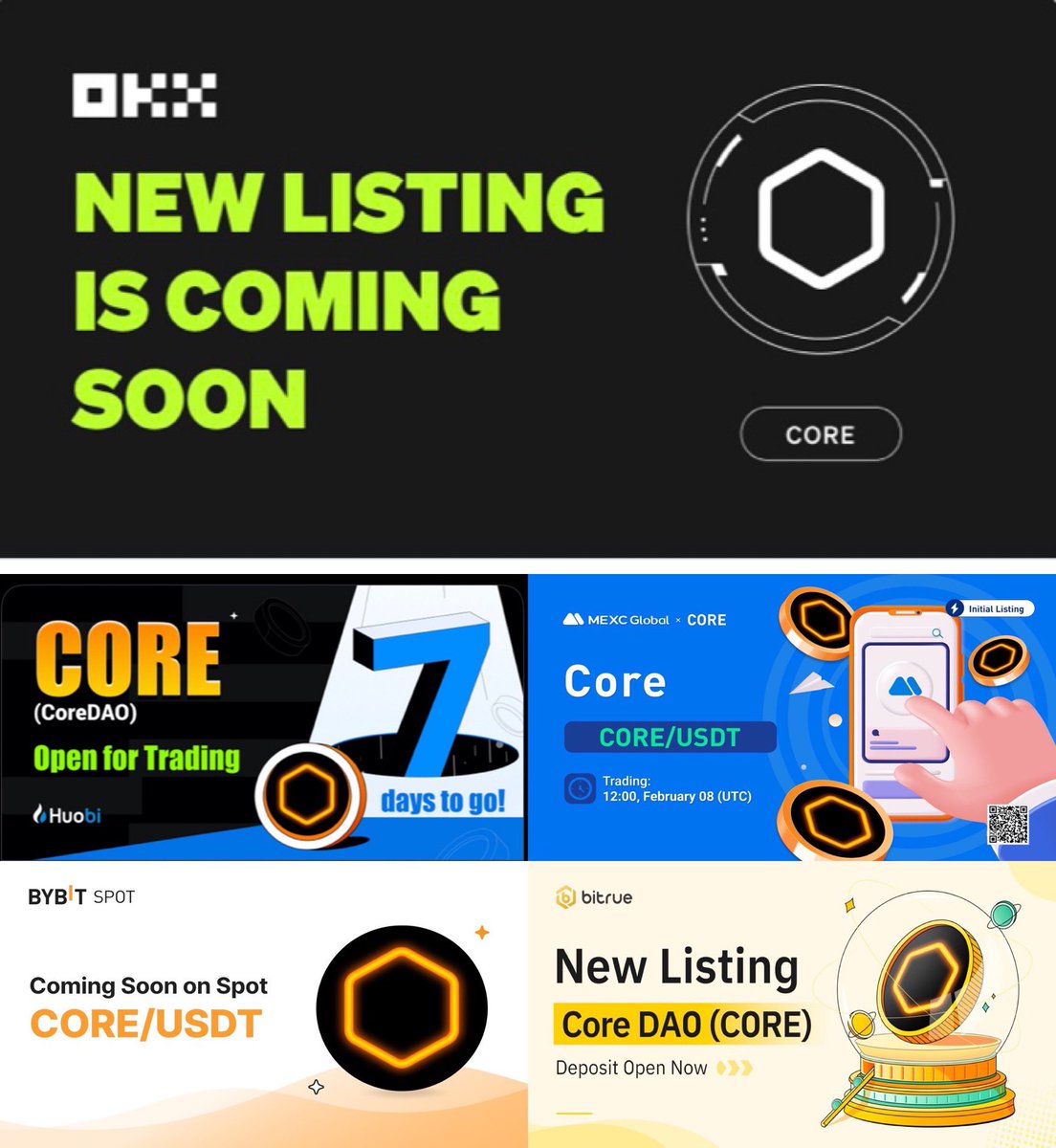 Make it February 8th. And⚡️🚀

10%~30% fee discount invitation code

#CORE✖️OKX ✅ CORE list 🚀
okx.com/join/63770019

#CORE✖️MEXC ✅ CORE list 🚀
mexc.com/register?invit…

#CORE✖️Huobi ✅ CORE list 🚀
huobi.com/en-us/v/regist…

#CORE✖️Bybit ✅ CORE list 🚀
bybit.com/invite?ref=0EK…